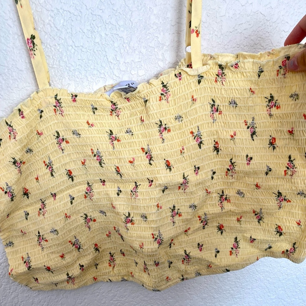Smocked yellow floral crop top